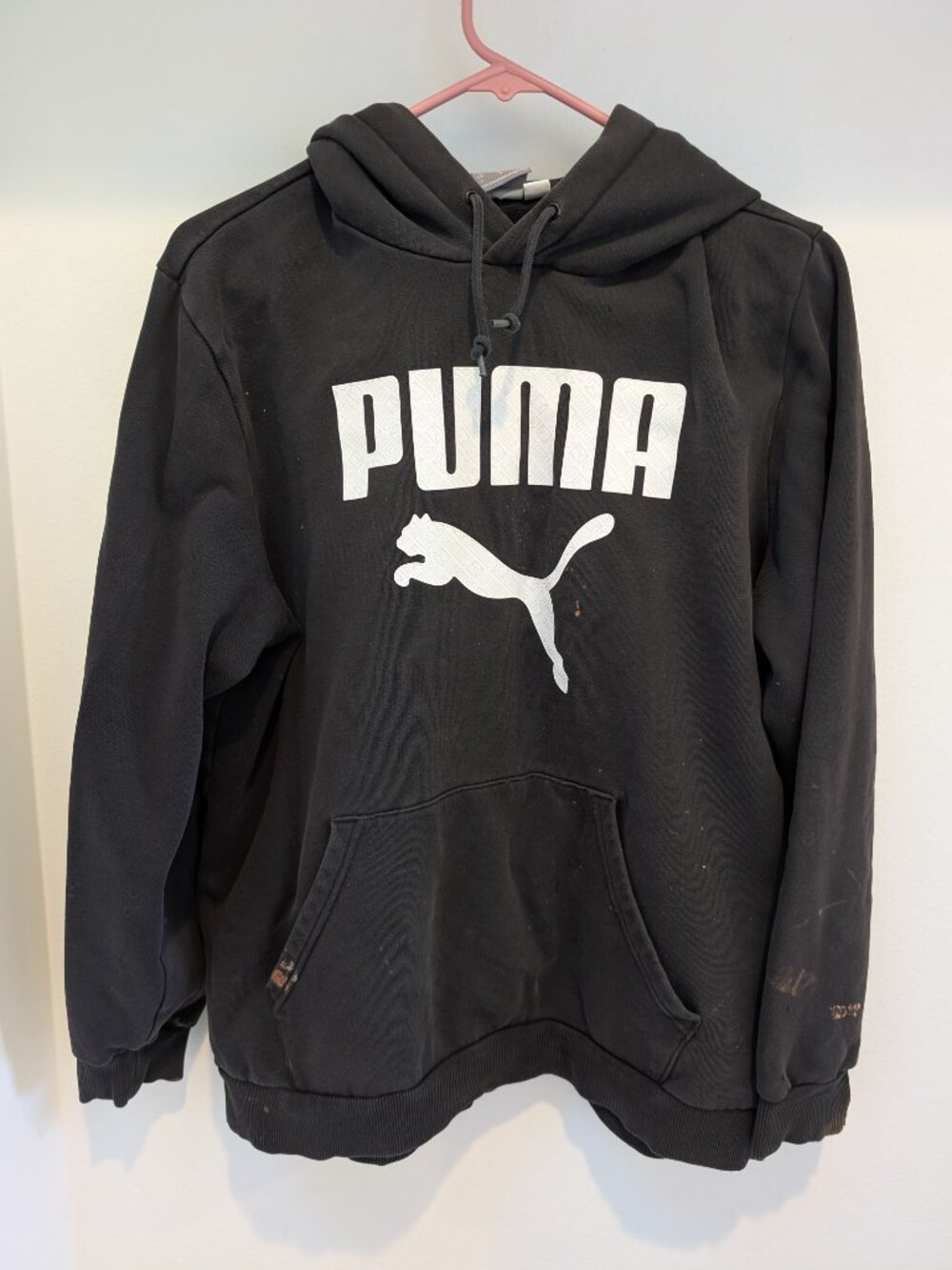 Puma Black Hoodie with White Logo. Size Large